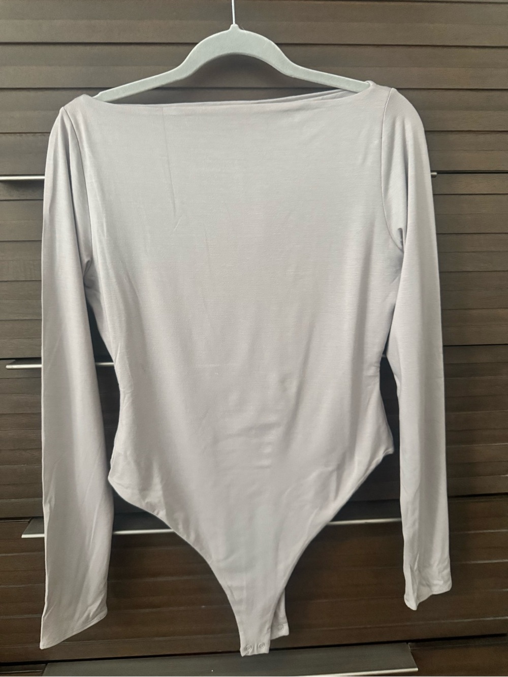 Naked Wardrobe Long Sleeve Scoop Neck Bodysuit in Grey